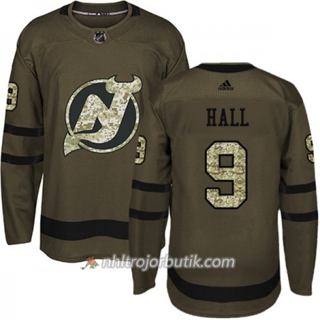 Män Ishockey New Jersey Devils Tröja Taylor Hall 9 Adidas 2017-2018 Camo Grön Authentic